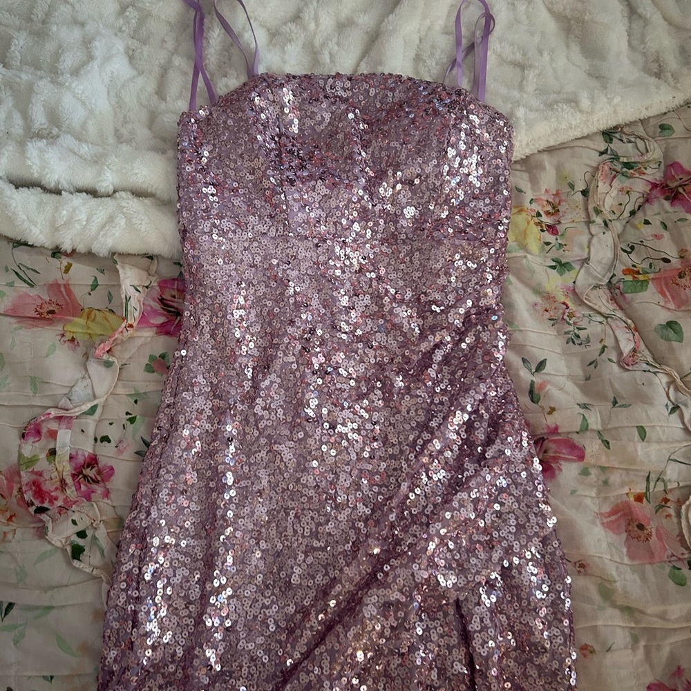 Sparkling Sequin Dress with Purple Straps